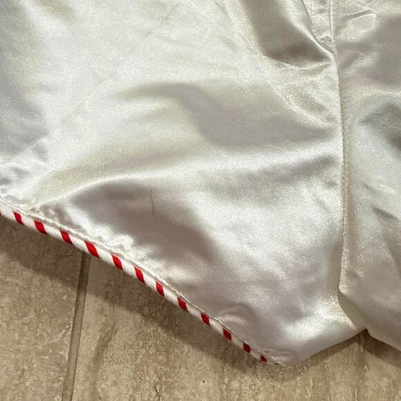 Vintage White Satin mini Micro Shorts red Heart rhinestones Sz L Coquette lolita - Picture 7 of 7